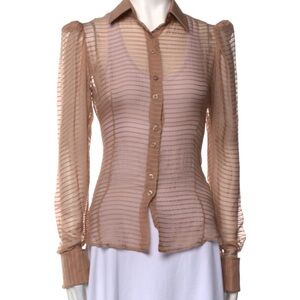 Stella McCartney Sheer Striped Button-Front Top in Beige